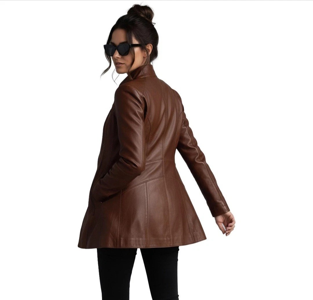 Brown Leather Coat in plant-based leather