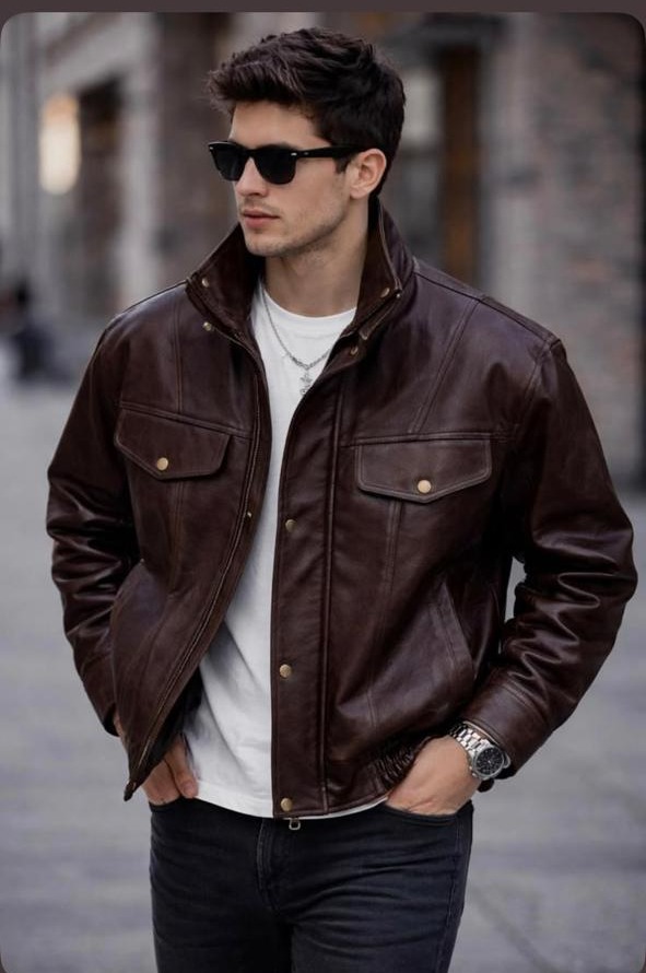 Brown Trucker Jacket in plant-based leather