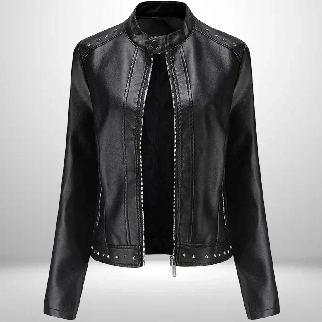 Black Studded Jacket in plant-based leather