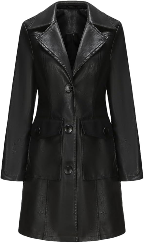 Black Button-Front Coat in plant-based leather