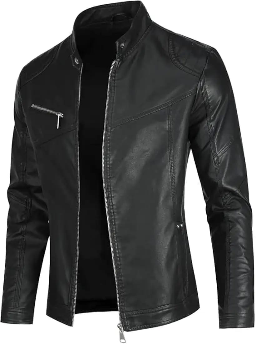 Black Cafe Racer Jacket in plant-based leather