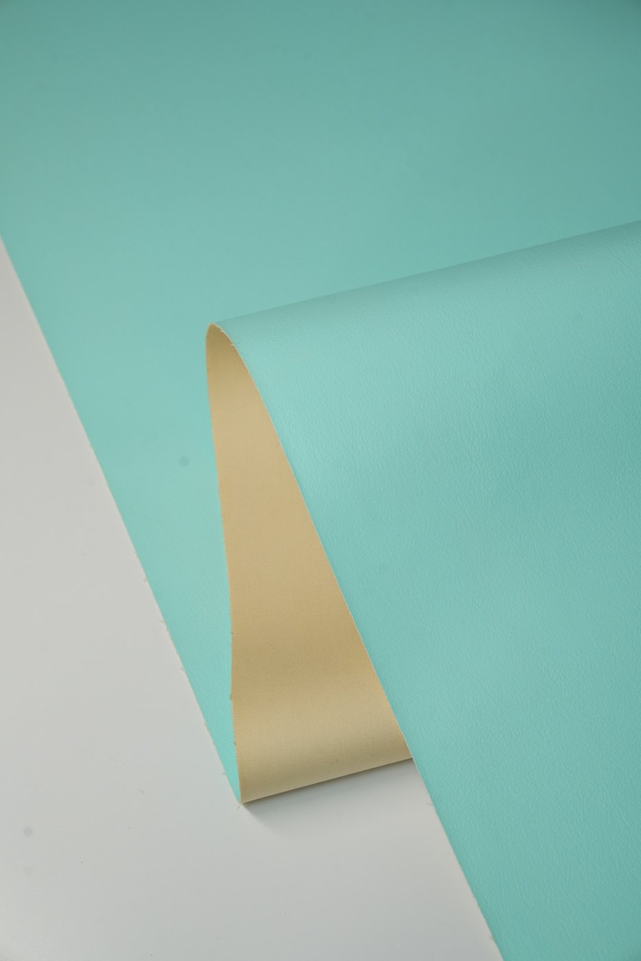 Close-up of cactus collection leather in a pale aqua finish