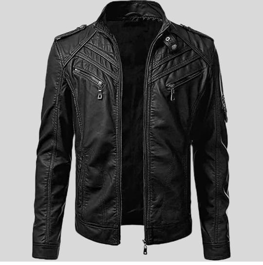 Black Asymmetric Moto Jacket in plant-based leather