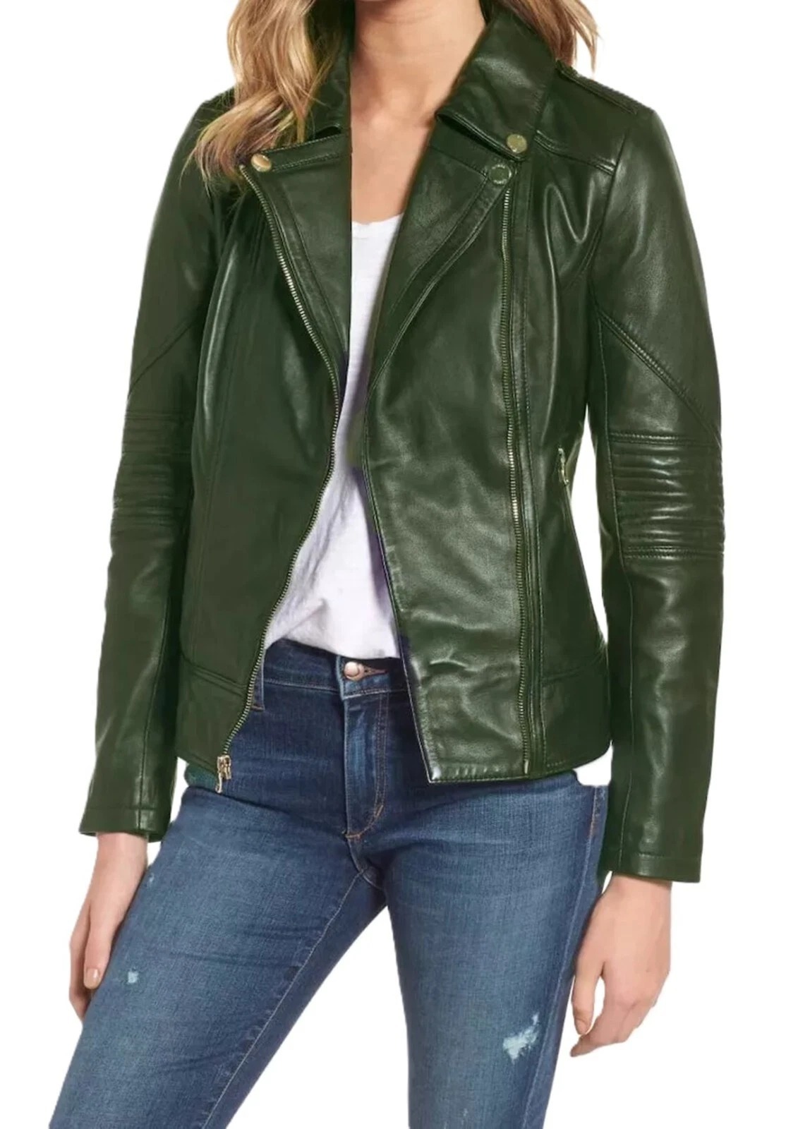 Olive Moto Jacket in plant-based leather