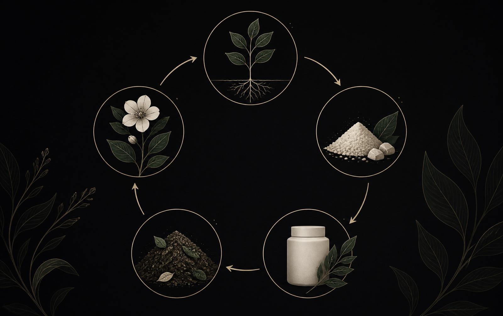 Circular flow: plant, material, product, compost, back to plant