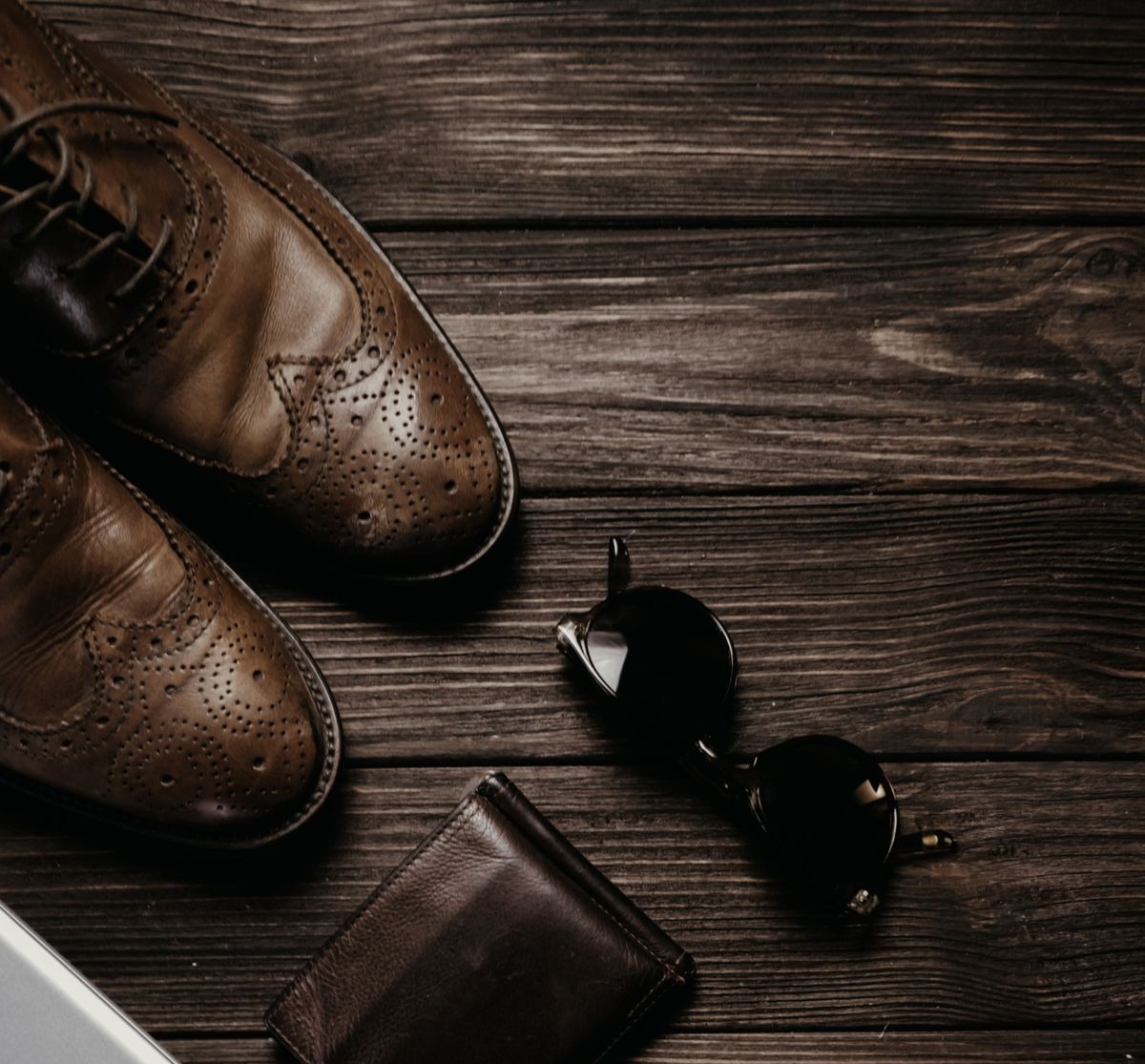Editorial still life of plant-based leather goods and accessories